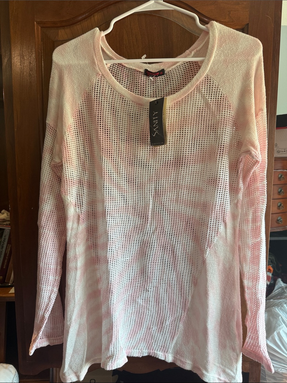 T Party Fashion Pink Open-Weave Long Sleeve Sweater